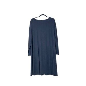 Eileen Fisher Black Viscose Knee Length Dress Bateau Neck Twist Back Large R18VF